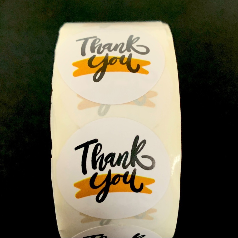 Thank You Sticker Labels 500 labels on roll. 1” Round NWT Yellow & Black
